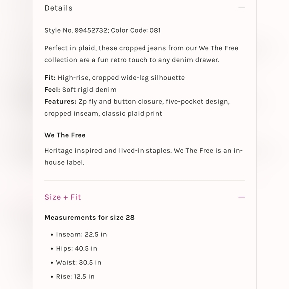 NEW Free People We The Free High Top Wide Crop Plaid Jeans Sz 28 - Picture 14 of 14